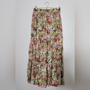Floral Tiered Cotton Prairie Maxi Skirt Medium Cottagecore Hippie Boho